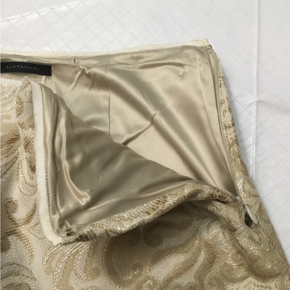 Elie Tahari Cream & Gold Brocade A-Line Skirt - Picture 5 of 14